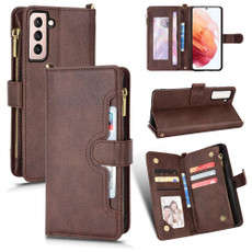 For Samsung Galaxy S21 5G Litchi Texture Zipper Leather Phone Case(Brown)
