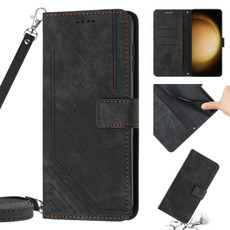 For Samsung Galaxy S20 Ultra Skin Feel Stripe Pattern Leather Phone Case with Lanyard(Black)