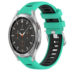 For Samsung  Galaxy Watch4 Classic 46mm 20mm Sports Two-Color Steel Buckle Silicone Watch Band(Lake Blue+Black) For Samsung  Galaxy Watch4 Classic 46mm 20mm Sports Two-Color Steel Buckle Silicone Watch Band(Lake Blue+Black)
