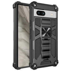 For Google Pixel 7a Shockproof TPU + PC Magnetic Phone Case with Holder(Black)