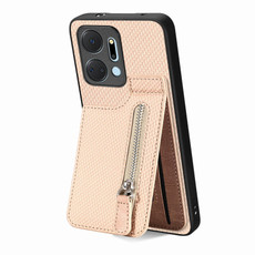 For Honor X7A Carbon Fiber Vertical Flip Zipper Phone Case(Khaki) For Honor X7A Carbon Fiber Vertical Flip Zipper Phone Case(Khaki)