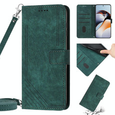 For OnePlus 11 Skin Feel Stripe Pattern Leather Phone Case with Lanyard(Blue)