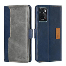 For OPPO A36 4G/A76 4G Global Contrast Color Side Buckle Leather Phone Case(Blue + Grey) For OPPO A36 4G/A76 4G Global Contrast Color Side Buckle Leather Phone Case(Blue + Grey)
