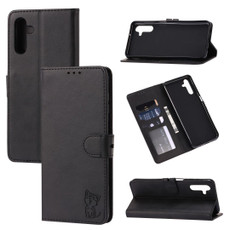 For Samsung Galaxy A54 5G Embossed Happy Cat Pattern Flip Leather Phone Case(Black)