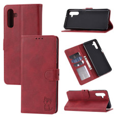 For Samsung Galaxy A54 5G Embossed Happy Cat Pattern Flip Leather Phone Case(Red)