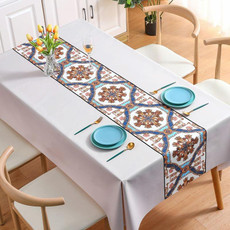 PVC Waterproof Oil-proof Embroidery Yarn Tablecloth, Size: 100x160cm(Ethnic Beige)