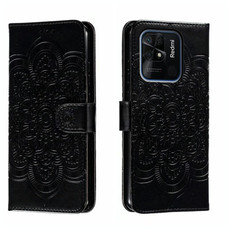 For Xiaomi Redmi 10C Sun Mandala Embossing Pattern Phone Leather Case(Black)