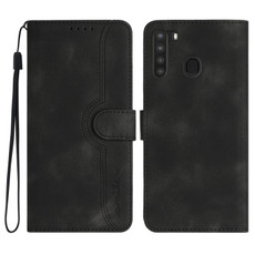 For Samsung Galaxy A21 EU Version Heart Pattern Skin Feel Leather Phone Case(Black)