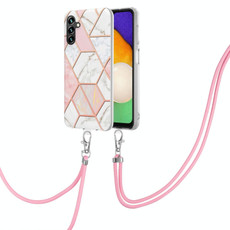 For Samsung Galaxy A54 5G Electroplating IMD Splicing Dual-side Marble TPU Phone Case with Lanyard(Pink White) For Samsung Galaxy A54 5G Electroplating IMD Splicing Dual-side Marble TPU Phone Case with Lanyard(Pink White)