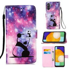 For Samsung Galaxy A54 5G Colored Drawing Pattern Plain Weave Leather Phone Case(Baby Panda)