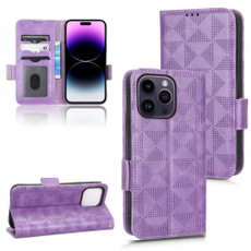 For iPhone 14 Pro Max Symmetrical Triangle Leather Phone Case(Purple)