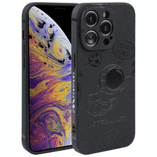 For iPhone XS Max Astronaut Pattern Silicone Straight Edge Phone Case(Flying Astronaut-Black)