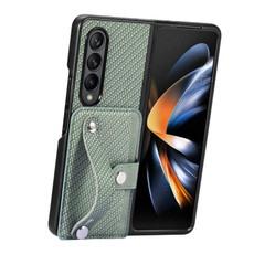 For Samsung Galaxy Z Fold2 Wristband Kickstand Card Wallet Back Cover Phone Case(Green)