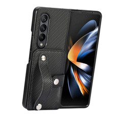 For Samsung Galaxy Z Fold2 Wristband Kickstand Card Wallet Back Cover Phone Case(Black)
