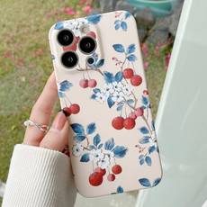 For iPhone 14 Water Sticker Flower Pattern PC Phone Case(Cherry)