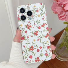 For iPhone 13 Pro Water Sticker Flower Pattern PC Phone Case(White Backgroud Red Flower)