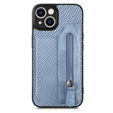 For iPhone 13 mini Carbon Fiber Horizontal Flip Zipper Wallet Phone Case(Blue)