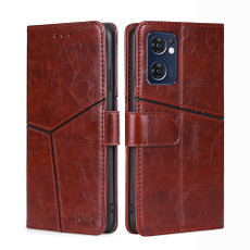 For OPPO Reno7 5G Global Geometric Stitching Horizontal Flip Leather Phone Case(Dark Brown)