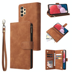 For Samsung Galaxy A13 4G Multifunctional Frosted Zipper Wallet Leather Phone Case(Brown)