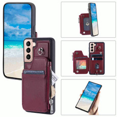 For Samsung Galaxy S22 5G Zipper Card Slots RFID Phone Case(Wine Red)