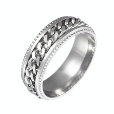 2 PCS Men Stainless Steel Embossed Turnable Chain Rings, Color: Steel Color(6)