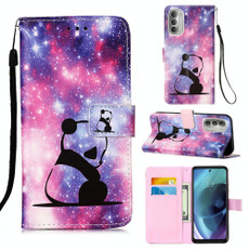For Motorola Moto G51 5G Colored Drawing Plain Weave Leather Phone Case(Panda Baby) For Motorola Moto G51 5G Colored Drawing Plain Weave Leather Phone Case(Panda Baby)