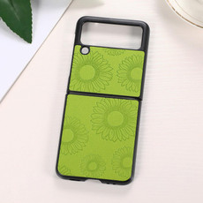 For Samsung Galaxy Z Flip3 5G Sunflower Pattern PU+TPU+PC Shockproof Phone Case(Light Green)