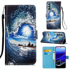 For Motorola Moto G Stylus 2022 Colored Drawing Plain Weave Leather Phone Case(Waves And Sun) For Motorola Moto G Stylus 2022 Colored Drawing Plain Weave Leather Phone Case(Waves And Sun)