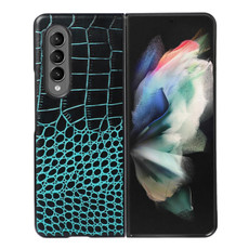For Samsung Galaxy Z Fold4 Crocodile Top Layer Cowhide Leather Phone Case(Cyan Blue) For Samsung Galaxy Z Fold4 Crocodile Top Layer Cowhide Leather Phone Case(Cyan Blue)