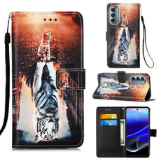 For Motorola Moto G Stylus 2022 Colored Drawing Plain Weave Leather Phone Case(Cat And Tiger) For Motorola Moto G Stylus 2022 Colored Drawing Plain Weave Leather Phone Case(Cat And Tiger)