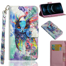 For iPhone 12 Pro Max 3D Painting Pattern Horizontal Flip TPU + PU Leather Case with Holder & Card Slots & Wallet(Watercolor Owl)