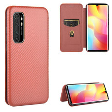 For Xiaomi Mi Note 10 Lite Carbon Fiber Texture Horizontal Flip TPU + PC + PU Leather Case with Card Slot(Brown)