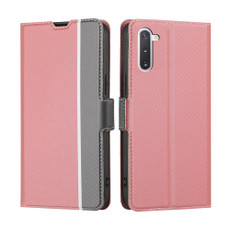 For Samsung Galaxy Note10 Twill Texture Side Button Leather Phone Case(Pink)