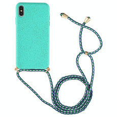 For iPhone XS Max TPU Anti-Fall Mobile Phone Case With Lanyard (Blue)