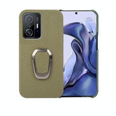 For Xiaomi Mi 11T / 11T Pro Ring Holder Litchi Texture Genuine Leather Phone Case(Green)