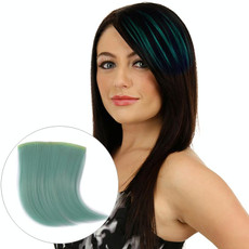 5 PCS Color Gradient Invisible Seamless Hair Extension Wig Piece Straight Hair Piece Color Bangs Hair Piece(Fluorescent Green Light)