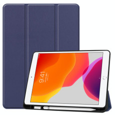 For iPad 10.2 2021 / 2020 / 2019 Custer Texture Horizontal Flip Smart TPU Leather Case with Sleep / Wake-up Function & Three-folding Holder & Pen Slot(Dark Blue)