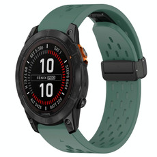 For Garmin Fenix 7S 20mm Folding Buckle Hole Silicone Watch Band(Dark Green)