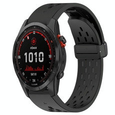 For Garmin Fenix 7 Solar 22mm Folding Buckle Hole Silicone Watch Band(Black)