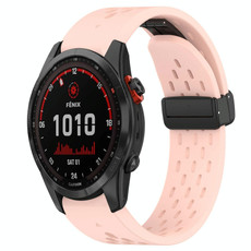 For Garmin Fenix 7 Solar 22mm Folding Buckle Hole Silicone Watch Band(Pink)
