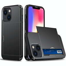 For iPhone 14 Plus Shockproof Armor Protective Phone Case with Slide Card Slot  (Black)