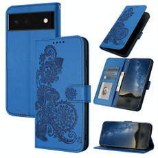 For Google Pixel 6 Datura Flower Embossed Flip Leather Phone Case(Blue)