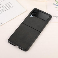 For Samsung Galaxy Z Flip4 Two-color Calf Texture Shockproof Phone Case(Black)