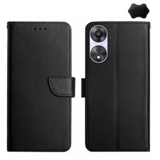 For OPPO A78 4G HT02 Genuine Leather Fingerprint-proof Flip Phone Case(Black)