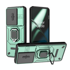 For OnePlus 11 5G Sliding Camshield TPU + PC Shockproof Phone Case with Holder(Green)