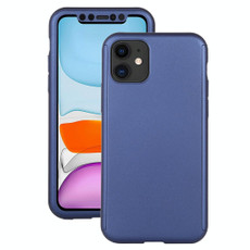 For iPhone 11 Shockproof PC Full Coverage Protective Case with Tempered Glass Film(Blue)