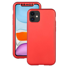 For iPhone 11 Shockproof PC Full Coverage Protective Case with Tempered Glass Film(Red)