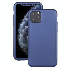 For iPhone 11 Pro Max Shockproof PC Full Coverage Protective Case with Tempered Glass Film(Blue)