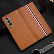 For Samsung Galaxy Z Fold3 5G Carbon Fiber Texture Folding All Inclusive PU Shockproof Splicing Leather Case(Brown)