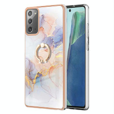 For Samsung Galaxy Note20 Electroplating IMD TPU Phone Case with Ring(White Marble)